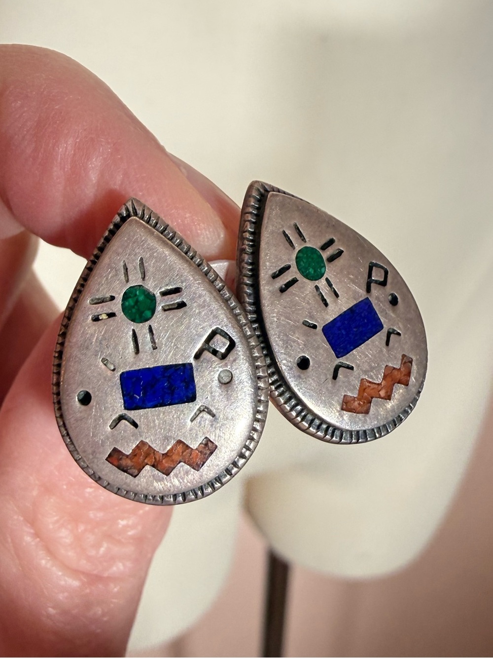 Carolyn Pollack Sterling silver pictorial southwestern inlay stone earrings